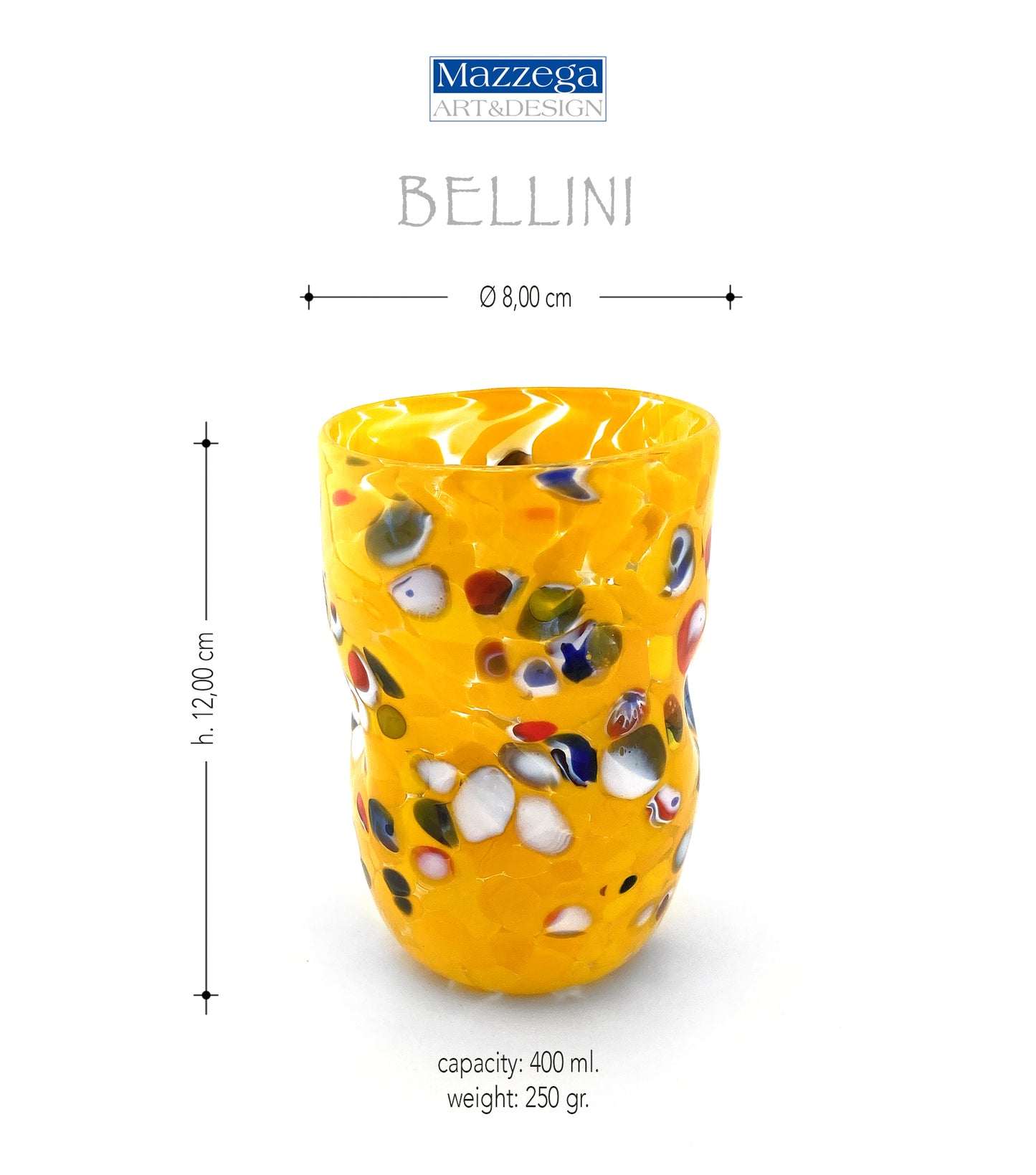 Bicchieri Bellini in vetro di Murano, realizzati nell'isola di Murano, soffiati e lavorati a mano da maestri Vetrai - SPECIAL EDITION - 400 ml.