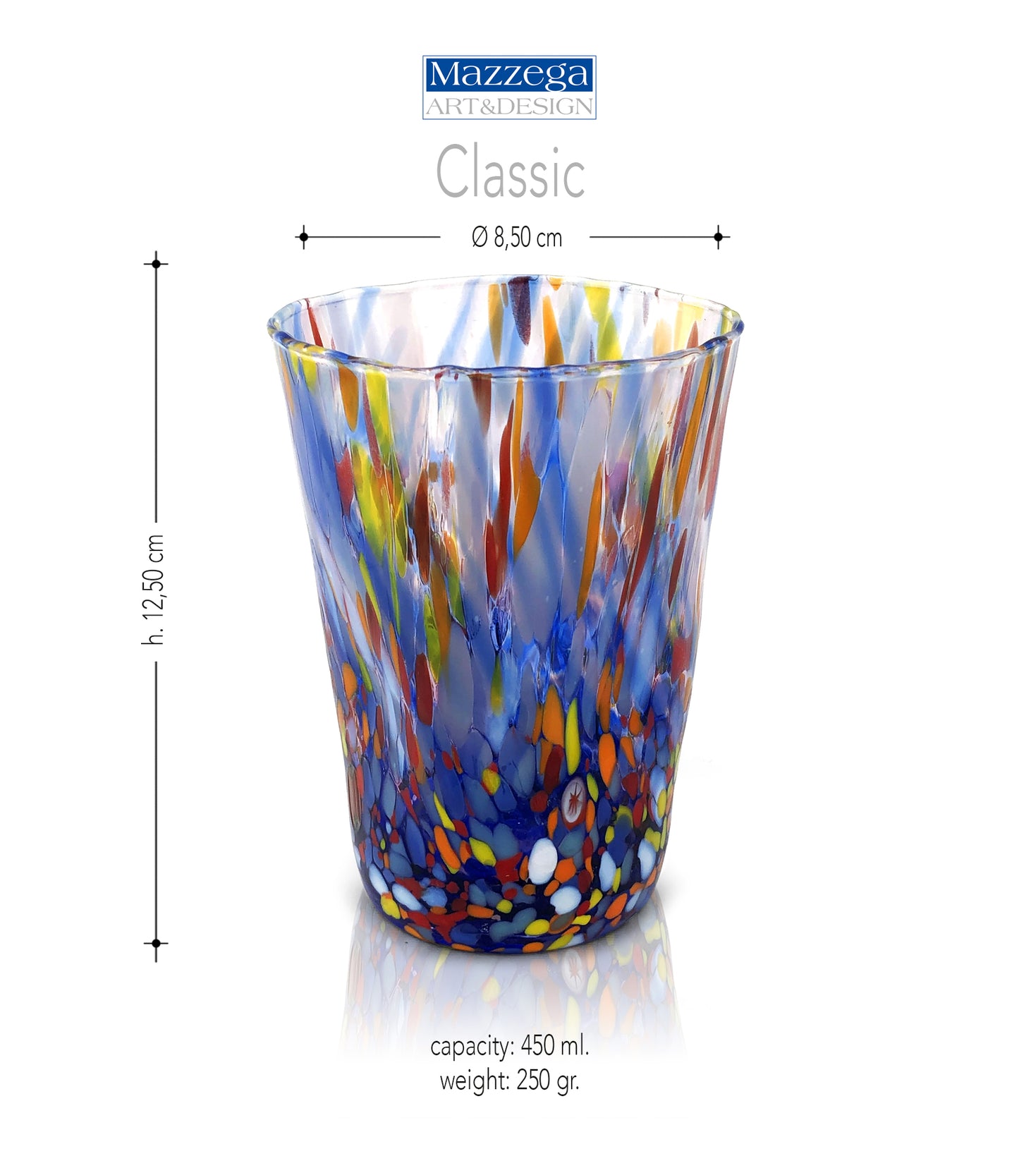 6 Verres en Verre "Les Couleurs de Murano". TUMBLE-CLASSIC-MIX