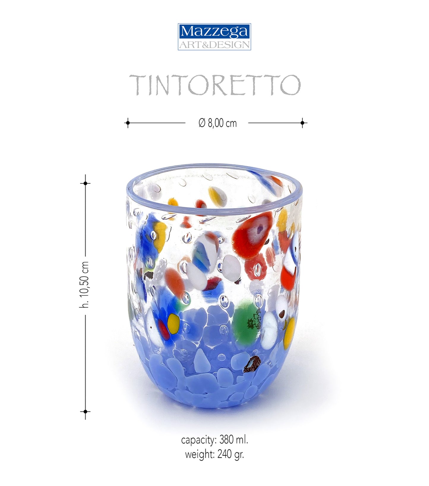 Bicchieri Tintoretto in vetro di Murano, realizzati nell'isola di Murano, soffiati e lavorati a mano da maestri Vetrai - SPECIAL EDITION - 380 ml.