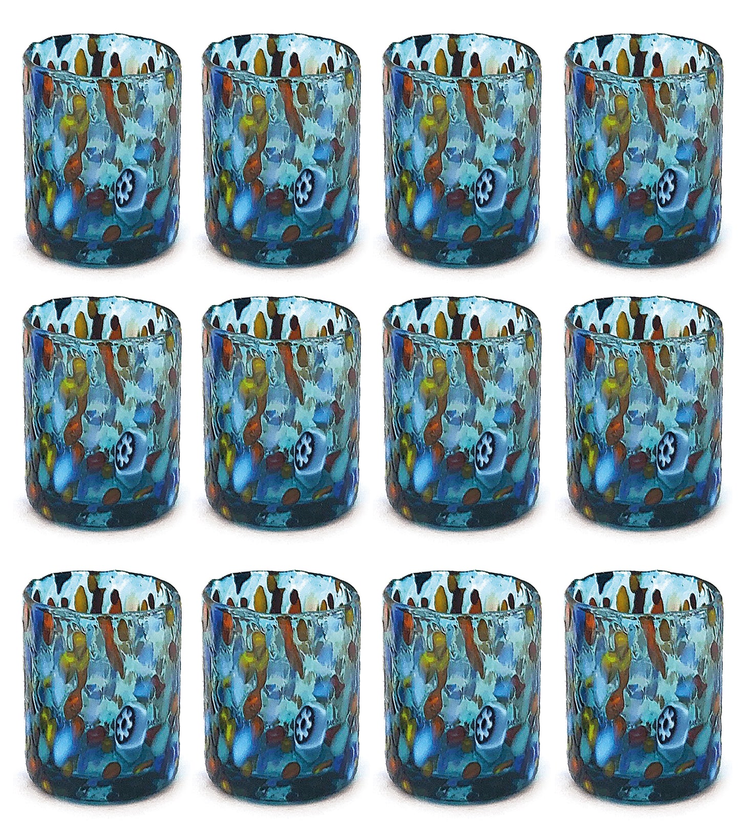 Bicchieri Shot Classic in Vetro Soffiati e Lavorati a Mano con Murrine di Murano, linea “I Colori di Murano” 75 ml. Made in Italy