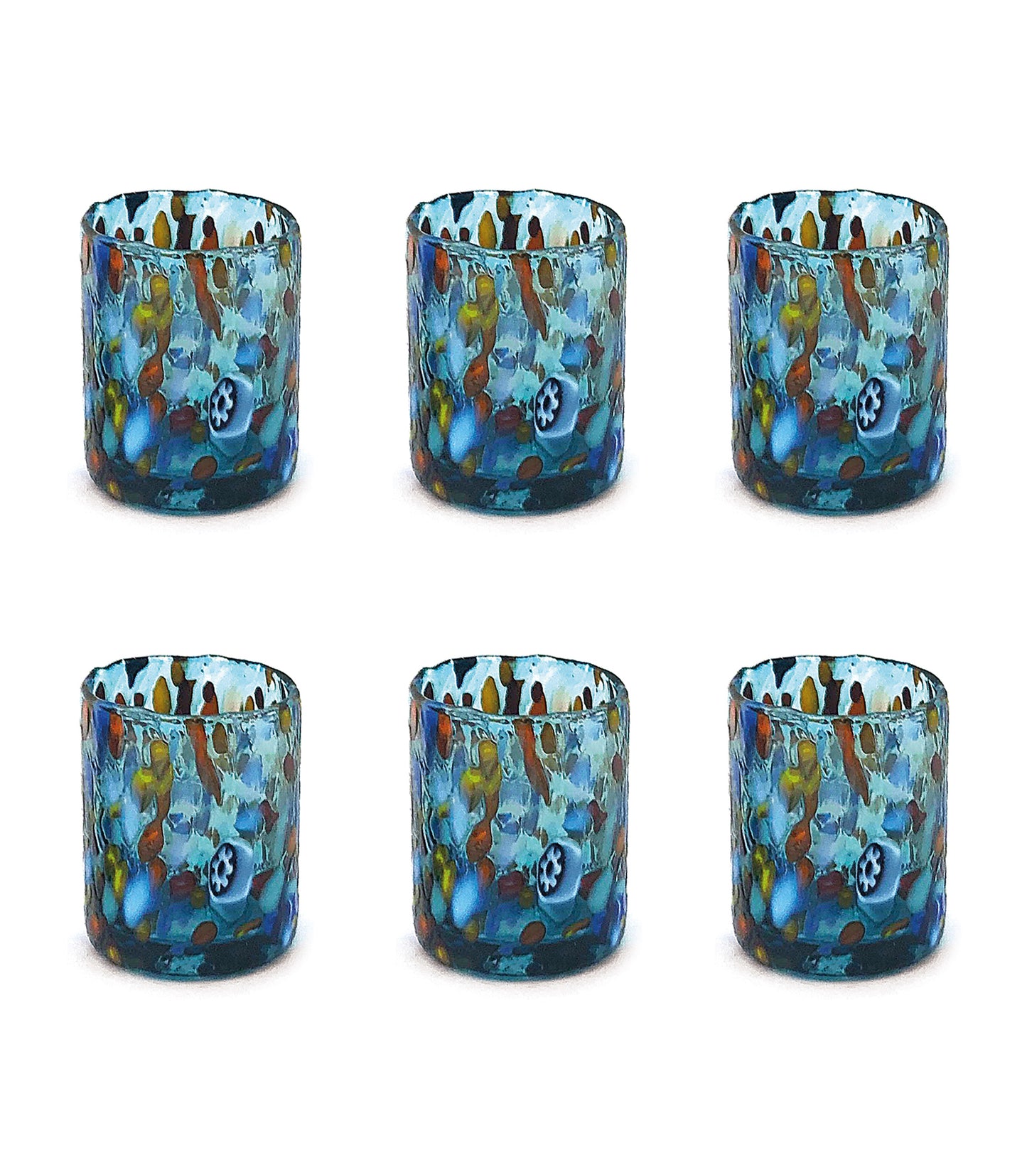 Bicchieri Shot Classic in Vetro Soffiati e Lavorati a Mano con Murrine di Murano, linea “I Colori di Murano” 75 ml. Made in Italy