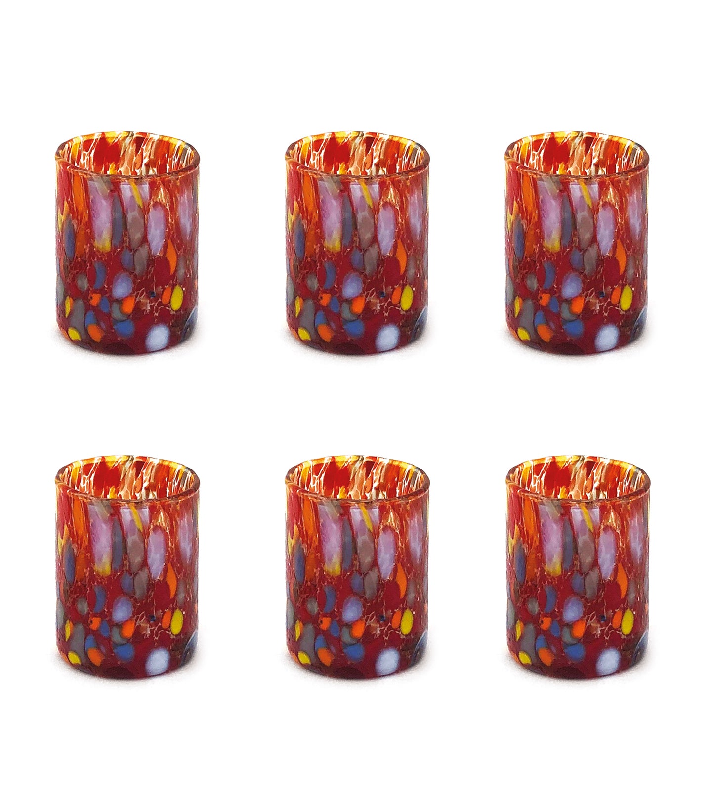 Bicchieri Shot Classic in Vetro Soffiati e Lavorati a Mano con Murrine di Murano, linea “I Colori di Murano” 75 ml. Made in Italy