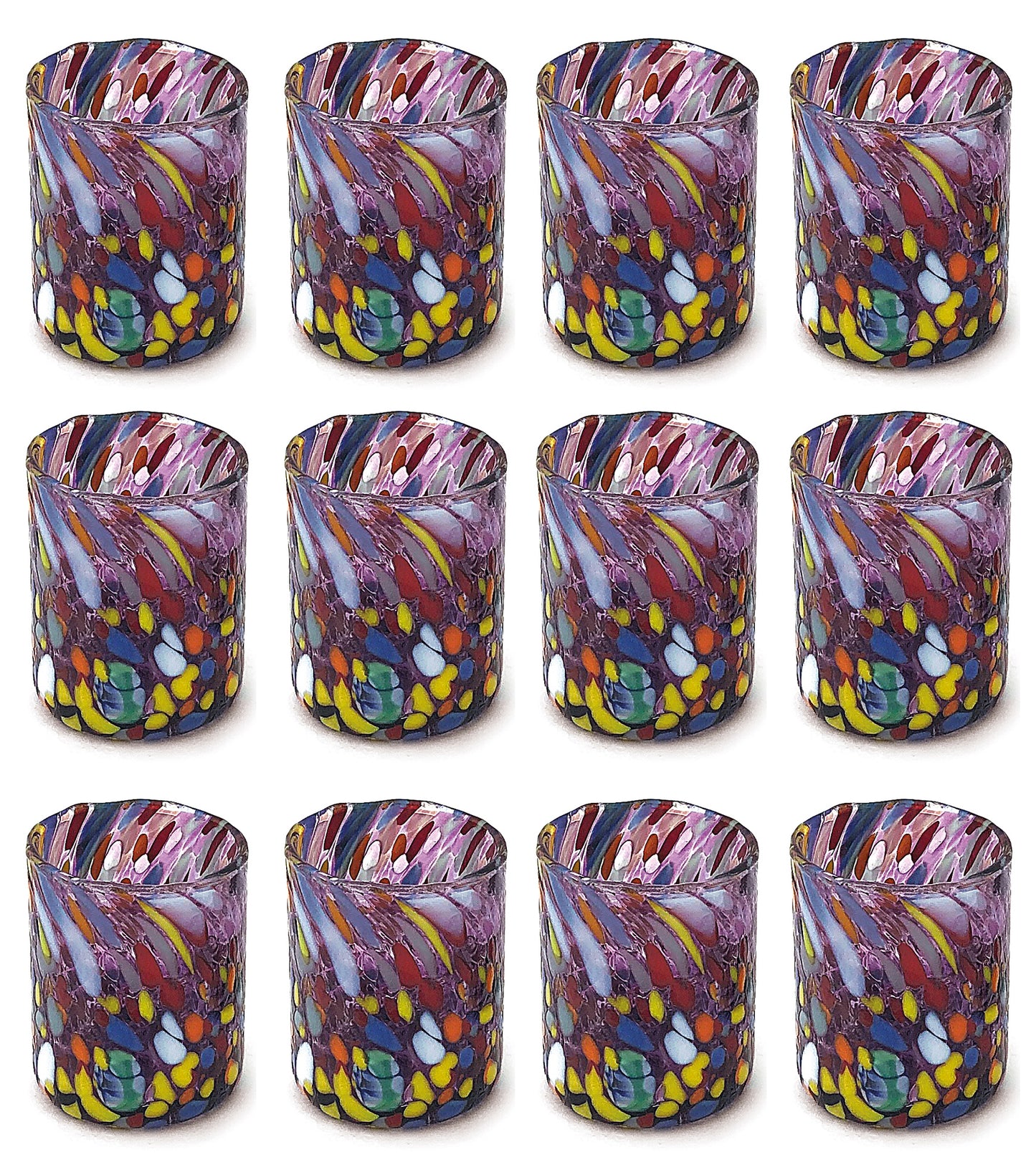 Bicchieri Shot Classic in Vetro Soffiati e Lavorati a Mano con Murrine di Murano, linea “I Colori di Murano” 75 ml. Made in Italy