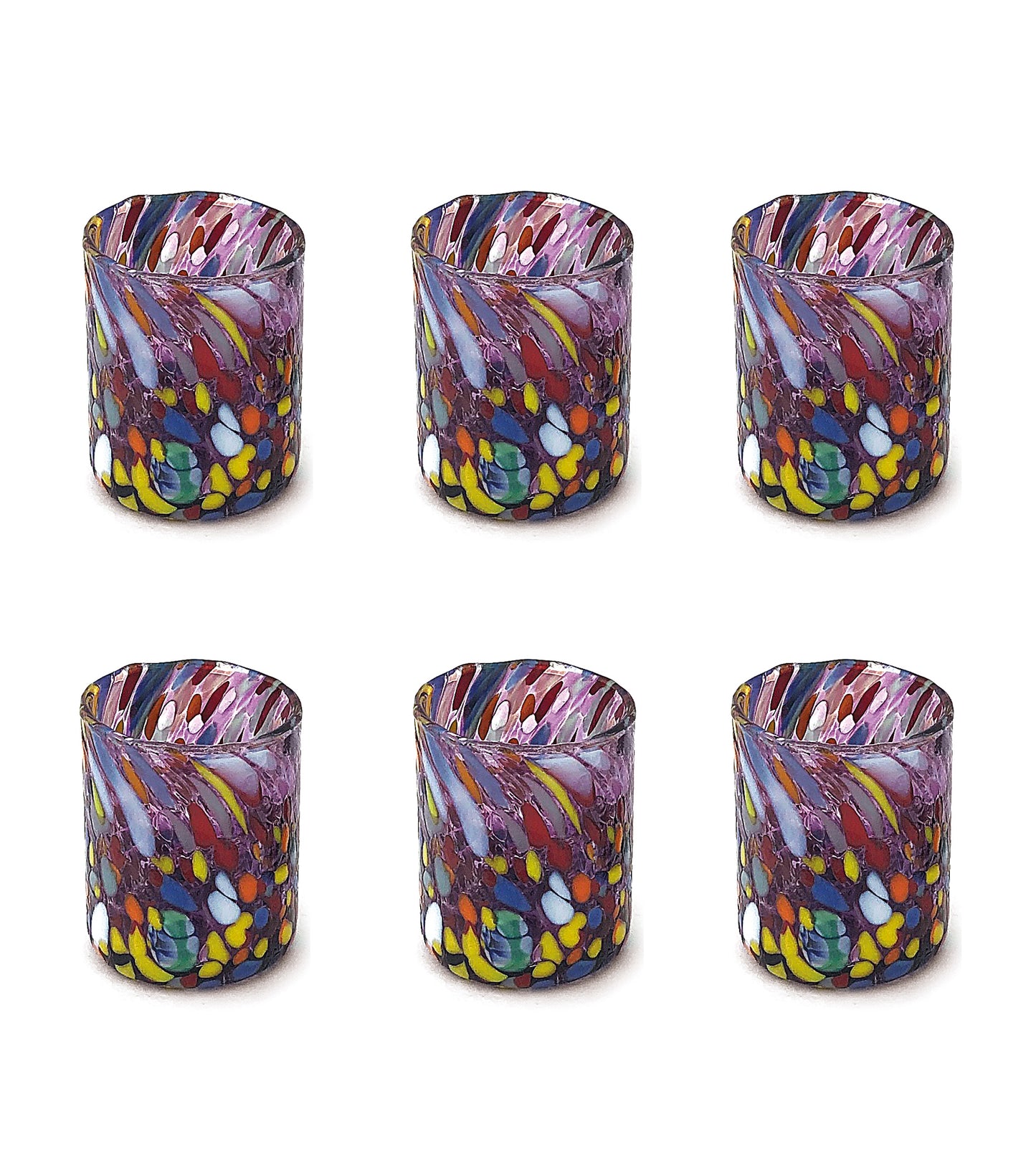 Bicchieri Shot Classic in Vetro Soffiati e Lavorati a Mano con Murrine di Murano, linea “I Colori di Murano” 75 ml. Made in Italy