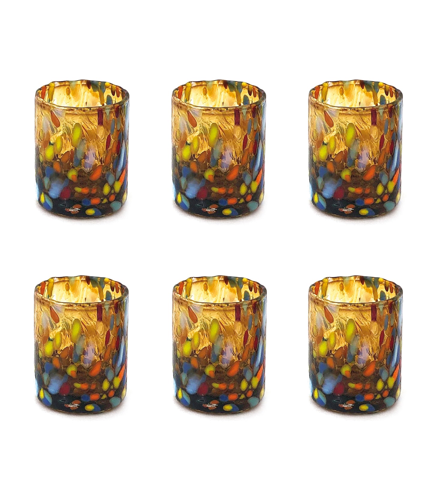 Bicchieri Shot Classic in Vetro Soffiati e Lavorati a Mano con Murrine di Murano, linea “I Colori di Murano” 75 ml. Made in Italy