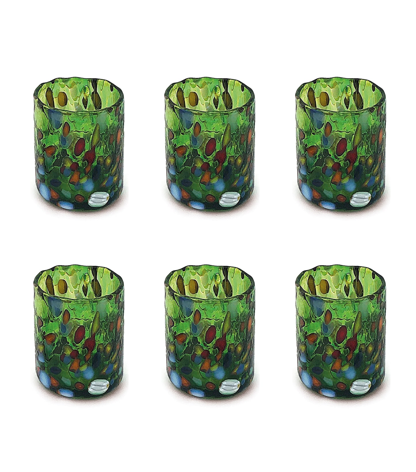 Bicchieri Shot Classic in Vetro Soffiati e Lavorati a Mano con Murrine di Murano, linea “I Colori di Murano” 75 ml. Made in Italy