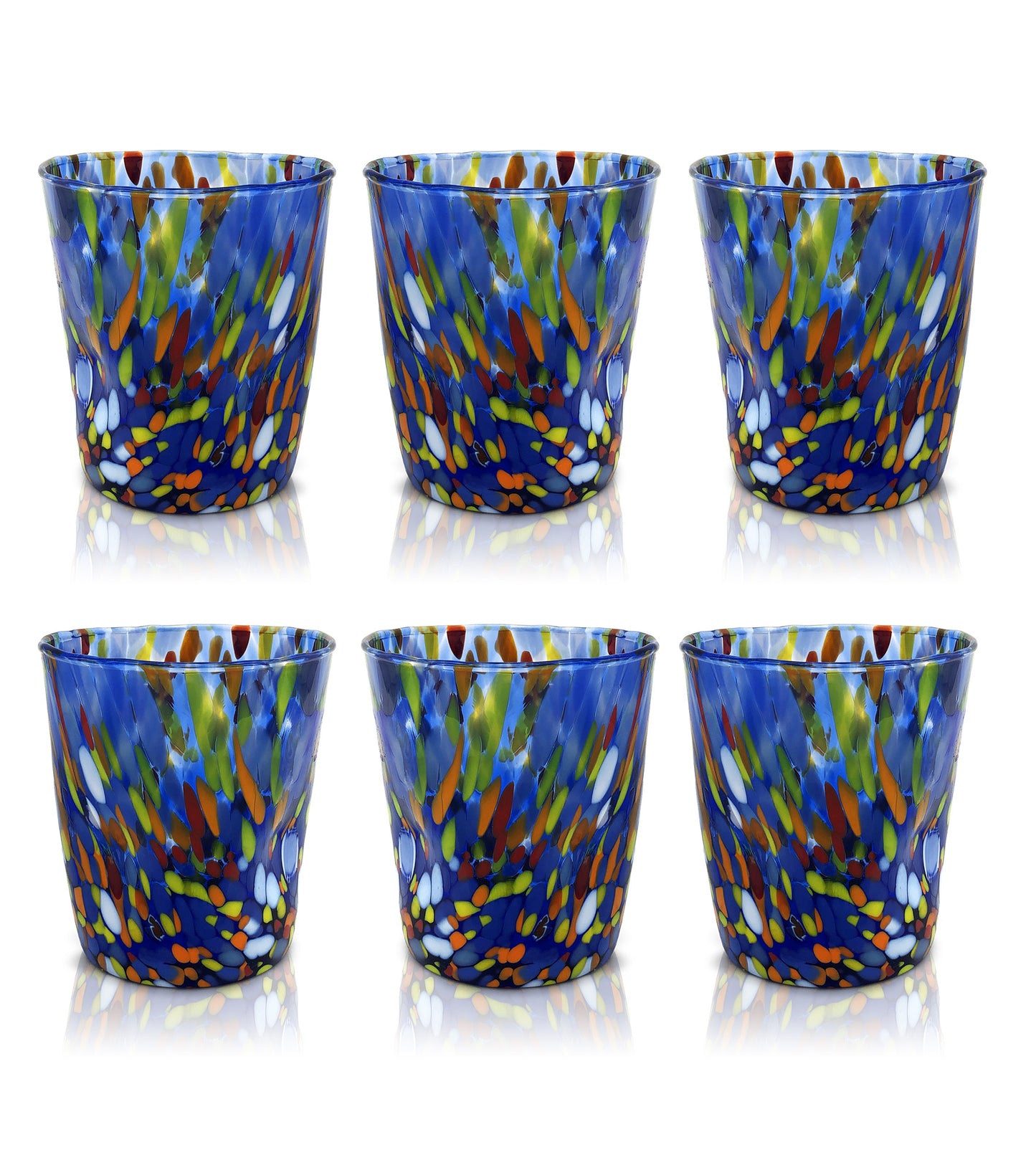 Bicchieri Tumbler Classic in Vetro Soffiati e Lavorati a Mano con Murrine di Murano, linea “I Colori di Murano” 350 ml. Made in Italy