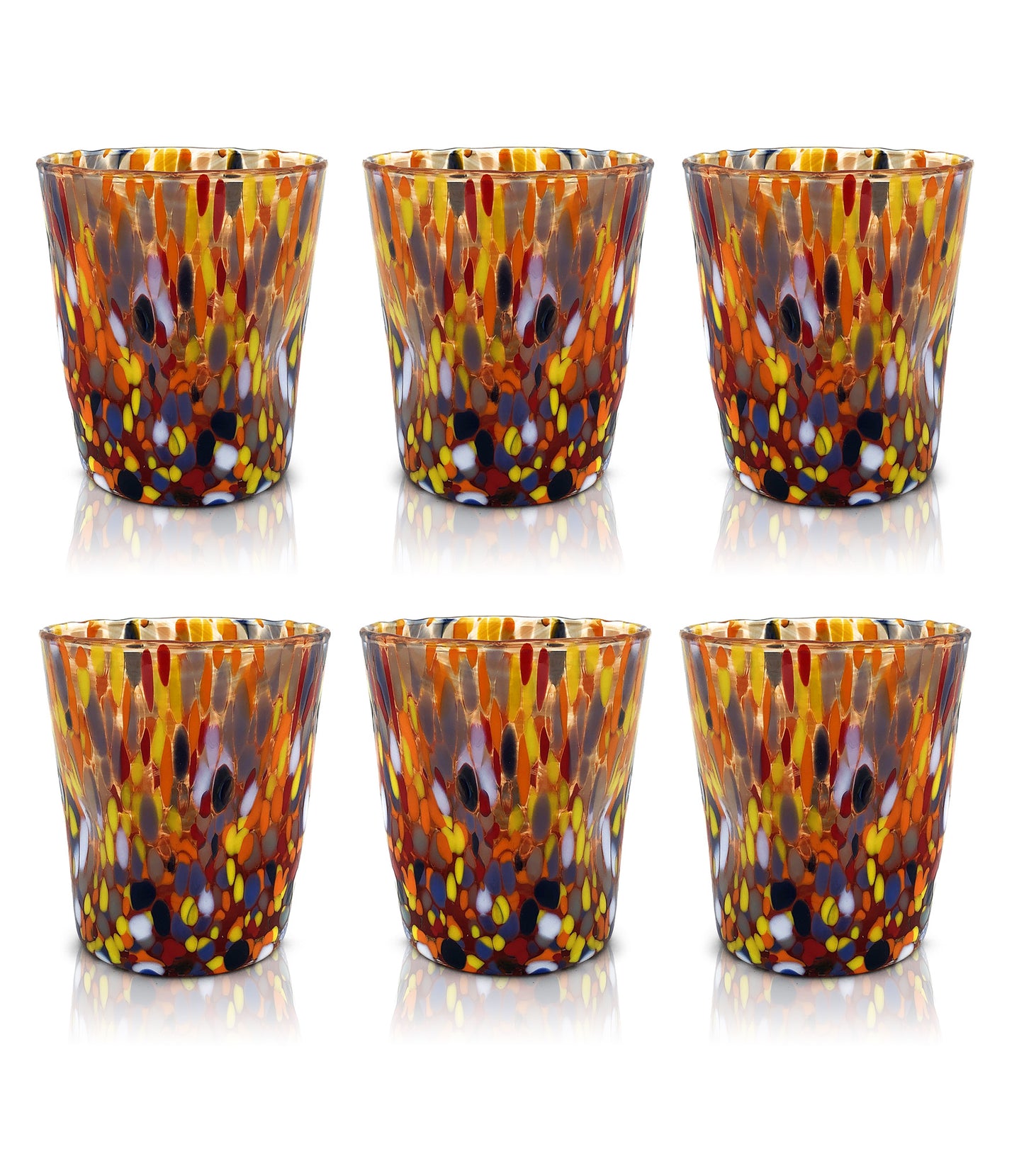 Bicchieri Tumbler Classic in Vetro Soffiati e Lavorati a Mano con Murrine di Murano, linea “I Colori di Murano” 350 ml. Made in Italy