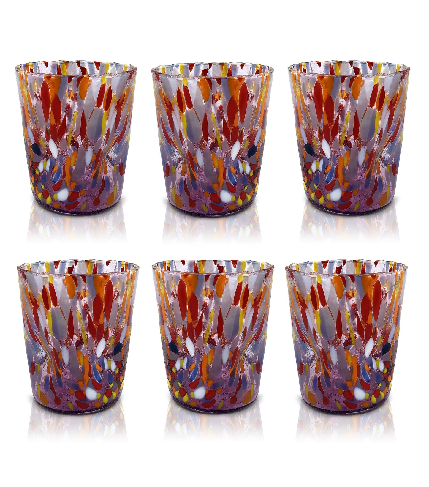 Bicchieri Tumbler Classic in Vetro Soffiati e Lavorati a Mano con Murrine di Murano, linea “I Colori di Murano” 350 ml. Made in Italy