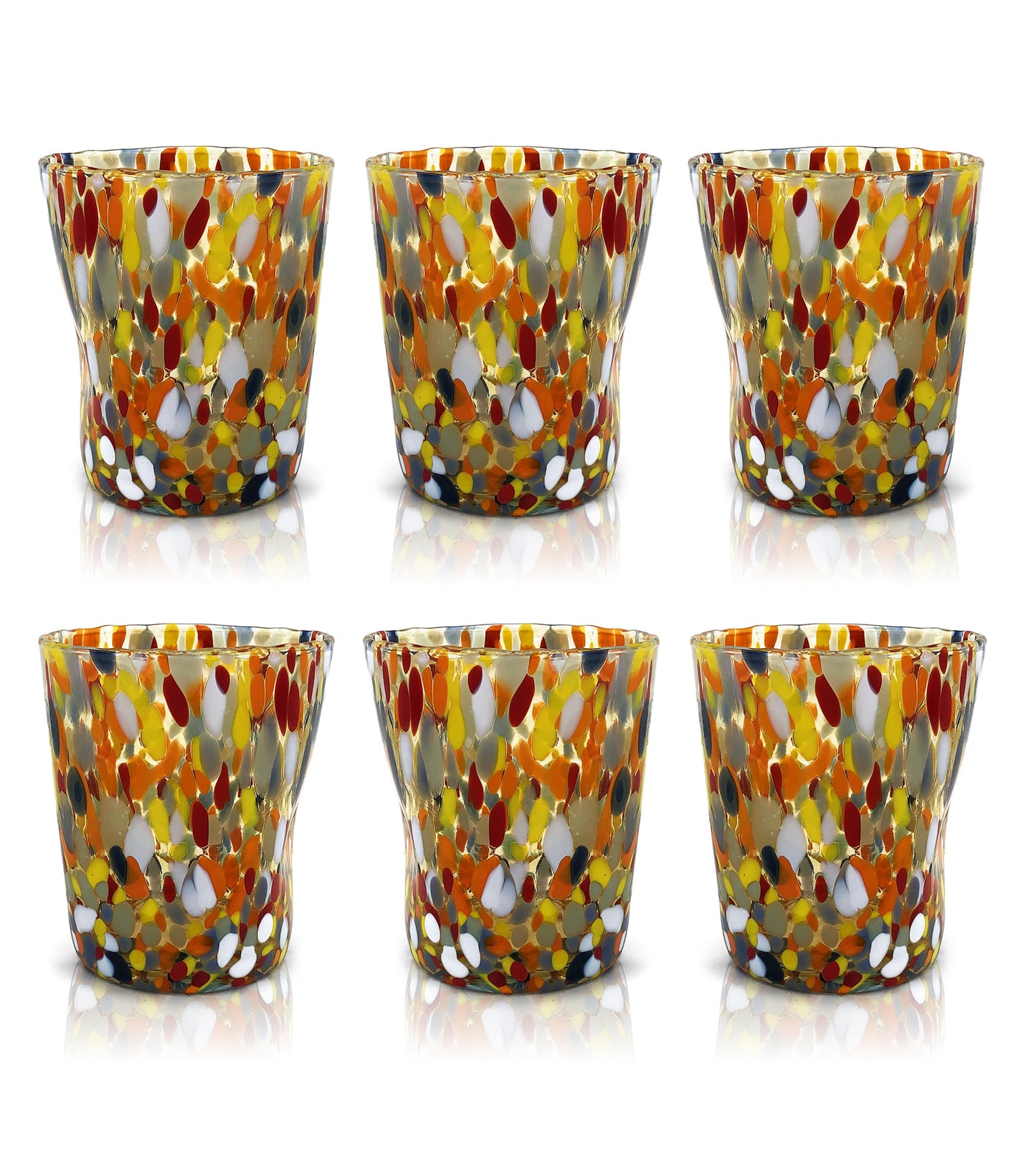 Bicchieri Tumbler Classic in Vetro Soffiati e Lavorati a Mano con Murrine di Murano, linea “I Colori di Murano” 350 ml. Made in Italy