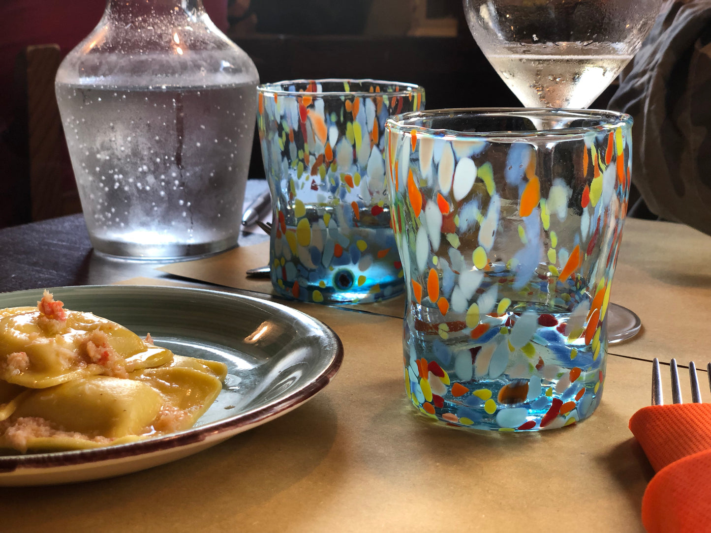 Bicchieri Tumbler Classic in Vetro Soffiati e Lavorati a Mano con Murrine di Murano, linea “I Colori di Murano” 350 ml. Made in Italy