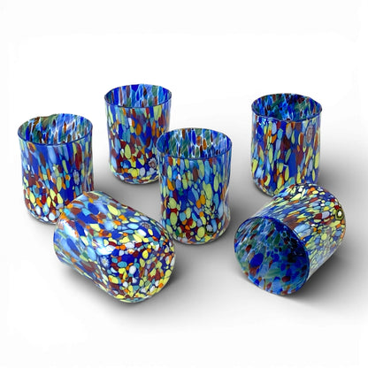 Bicchieri Cilindro Classic in Vetro Soffiati e Lavorati a Mano con Murrine di Murano, linea “I Colori di Murano” 400 ml. Made in Italy