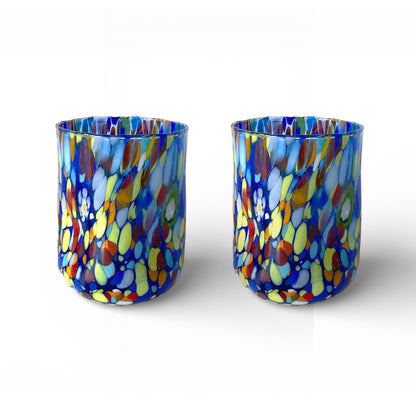 Bicchieri Cilindro Classic in Vetro Soffiati e Lavorati a Mano con Murrine di Murano, linea “I Colori di Murano” 400 ml. Made in Italy