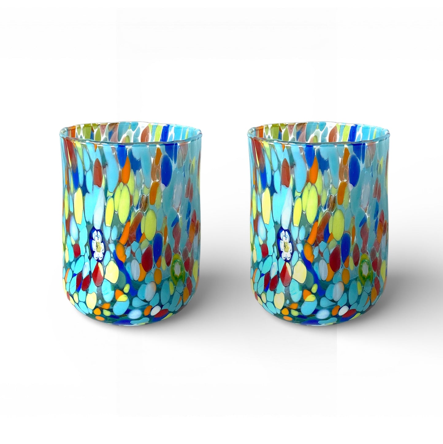 Bicchieri Cilindro Classic in Vetro Soffiati e Lavorati a Mano con Murrine di Murano, linea “I Colori di Murano” 400 ml. Made in Italy