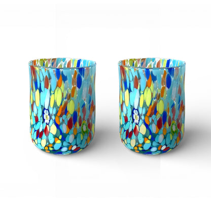 Bicchieri Cilindro Classic in Vetro Soffiati e Lavorati a Mano con Murrine di Murano, linea “I Colori di Murano” 400 ml. Made in Italy