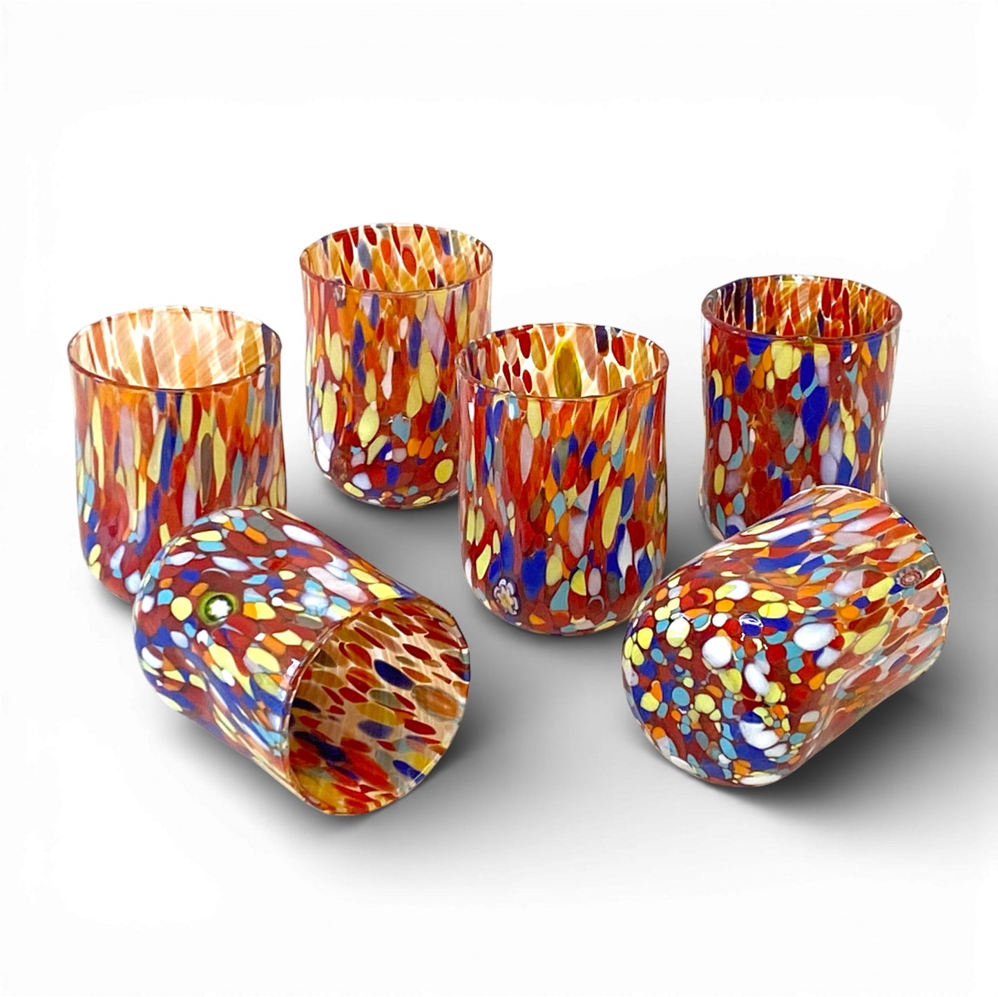 Bicchieri Cilindro Classic in Vetro Soffiati e Lavorati a Mano con Murrine di Murano, linea “I Colori di Murano” 400 ml. Made in Italy