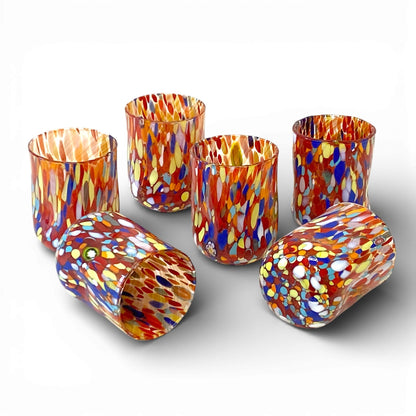 Bicchieri Cilindro Classic in Vetro Soffiati e Lavorati a Mano con Murrine di Murano, linea “I Colori di Murano” 400 ml. Made in Italy