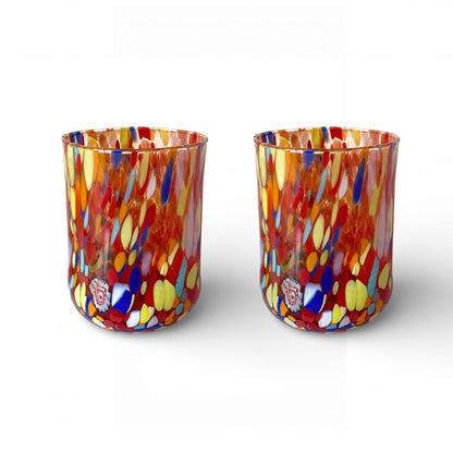 Bicchieri Cilindro Classic in Vetro Soffiati e Lavorati a Mano con Murrine di Murano, linea “I Colori di Murano” 400 ml. Made in Italy