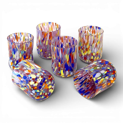 Bicchieri Cilindro Classic in Vetro Soffiati e Lavorati a Mano con Murrine di Murano, linea “I Colori di Murano” 400 ml. Made in Italy