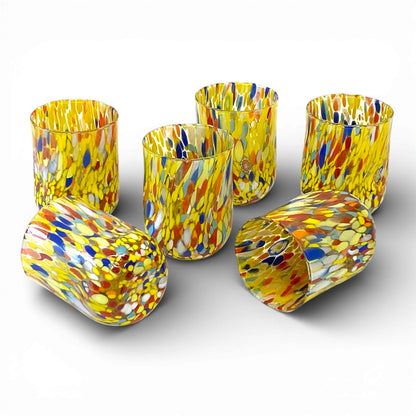 Bicchieri Cilindro Classic in Vetro Soffiati e Lavorati a Mano con Murrine di Murano, linea “I Colori di Murano” 400 ml. Made in Italy