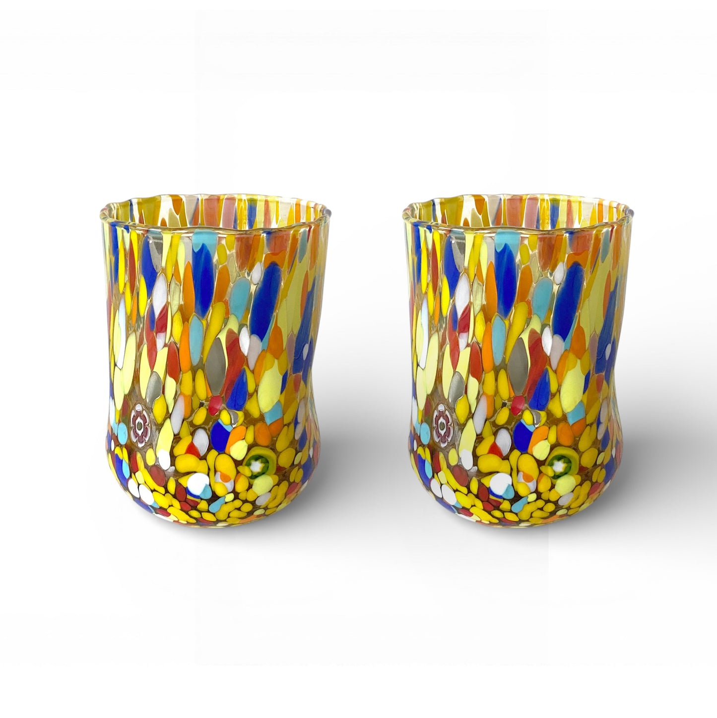 Bicchieri Cilindro Classic in Vetro Soffiati e Lavorati a Mano con Murrine di Murano, linea “I Colori di Murano” 400 ml. Made in Italy