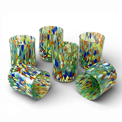 Bicchieri Cilindro Classic in Vetro Soffiati e Lavorati a Mano con Murrine di Murano, linea “I Colori di Murano” 400 ml. Made in Italy