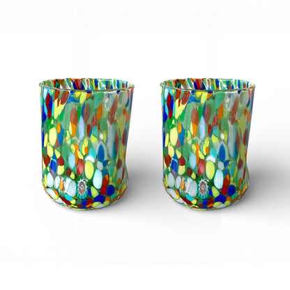 Bicchieri Cilindro Classic in Vetro Soffiati e Lavorati a Mano con Murrine di Murano, linea “I Colori di Murano” 400 ml. Made in Italy