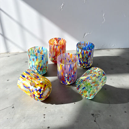 Bicchieri Cilindro Classic in Vetro Soffiati e Lavorati a Mano con Murrine di Murano, linea “I Colori di Murano” 400 ml. Made in Italy