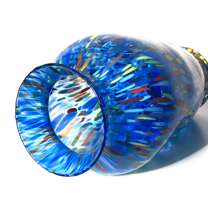 Vaso in Vetro Soffiato stile "CLASSIC" Lavorato a Mano con Murrine di Murano, linea “I Colori di Murano” h. 30 cm. Made in Italy