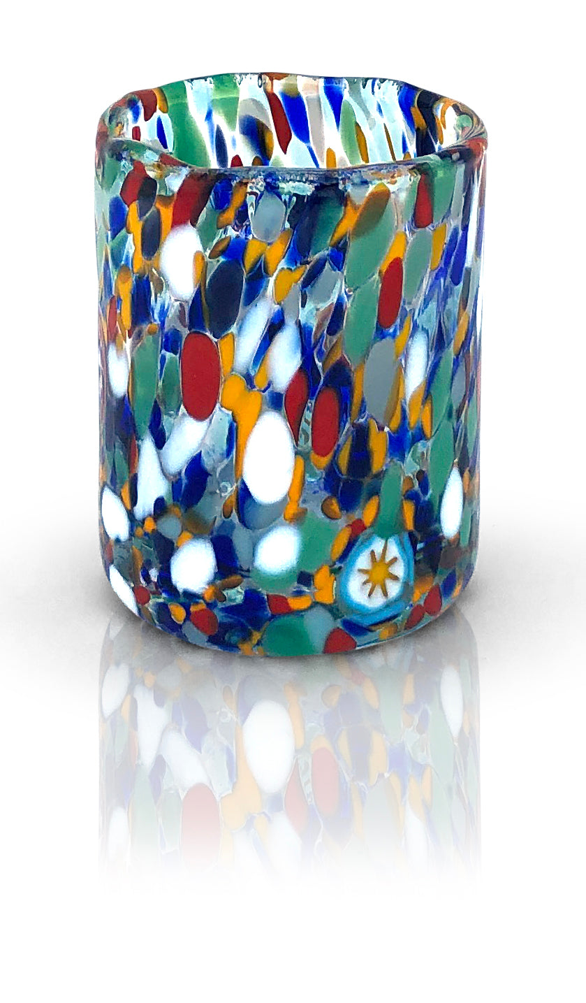 Verres à tequila SHOT en verre soufflé et fait main avec Murrine Murano Les couleurs de Murano Modèle ARLECCHINO Fabriqué en Italie