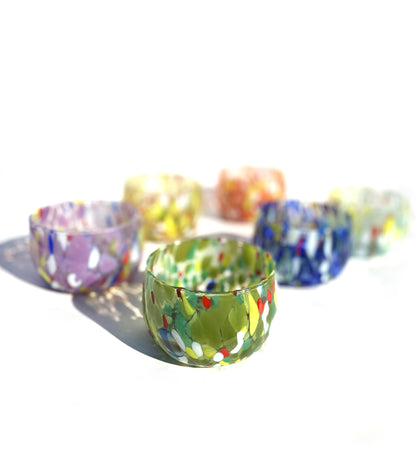 6 Ciotole Colombina in Vetro Soffiate e Lavorate a Mano con Murrine di Murano, linea “I Colori di Murano” Made in Italy