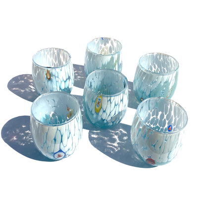6 Bicchieri Acqua Big Bicolor in Vetro Soffiati e Lavorati a Mano con Murrine di Murano, linea “I Colori di Murano” 435 ml. Made in Italy