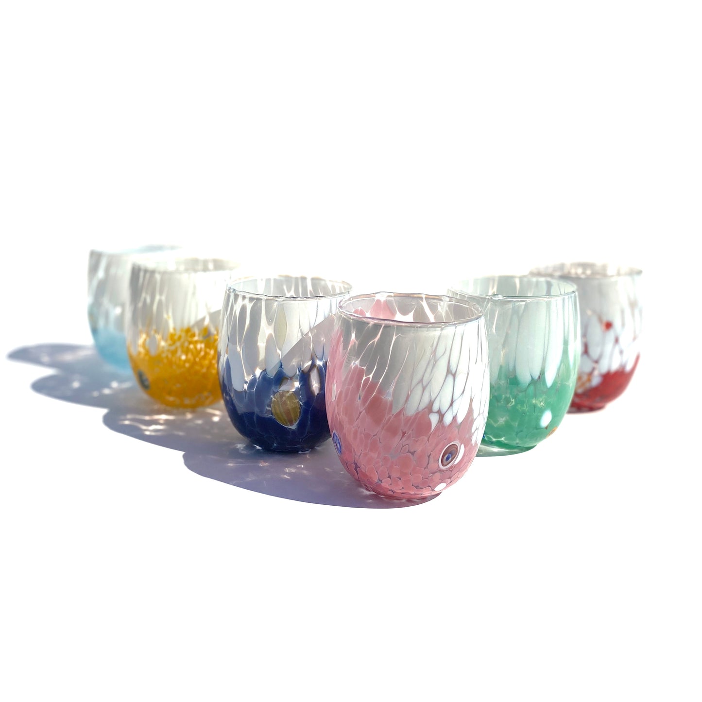 6 Bicchieri Acqua Big Bicolor in Vetro Soffiati e Lavorati a Mano con Murrine di Murano, linea “I Colori di Murano” 435 ml. Made in Italy