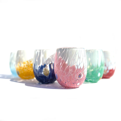 6 Bicchieri Acqua Big Bicolor in Vetro Soffiati e Lavorati a Mano con Murrine di Murano, linea “I Colori di Murano” 435 ml. Made in Italy