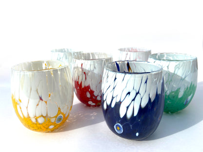 6 Bicchieri Acqua Big Bicolor in Vetro Soffiati e Lavorati a Mano con Murrine di Murano, linea “I Colori di Murano” 435 ml. Made in Italy