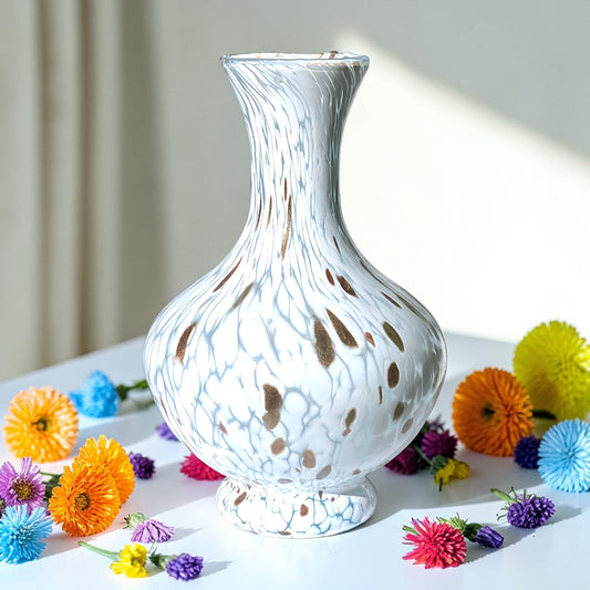 1 Vaso in Vetro Soffiato stile "AVVENTURINA" Lavorato a Mano con Murrine di Murano, linea “I Colori di Murano” h. 29 cm. Made in Italy