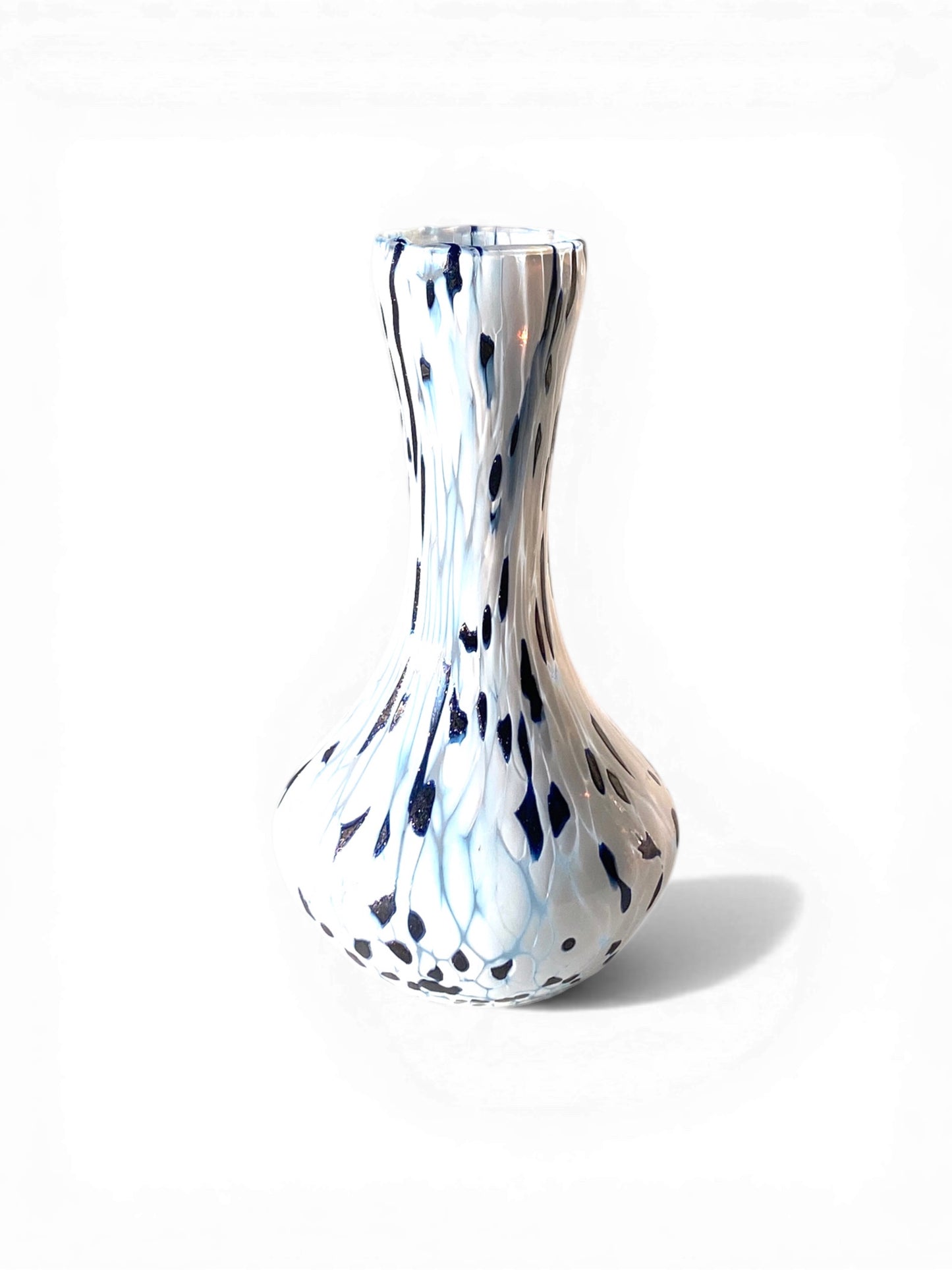 1 Vaso in Vetro Avventurina Blu Soffiato e Lavorato a Mano con Murrine di Murano, linea “I Colori di Murano” Made in Italy h. 19 cm.