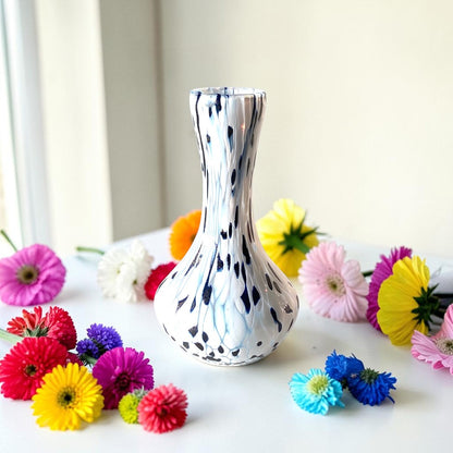 1 Vaso in Vetro Avventurina Blu Soffiato e Lavorato a Mano con Murrine di Murano, linea “I Colori di Murano” Made in Italy h. 19 cm.