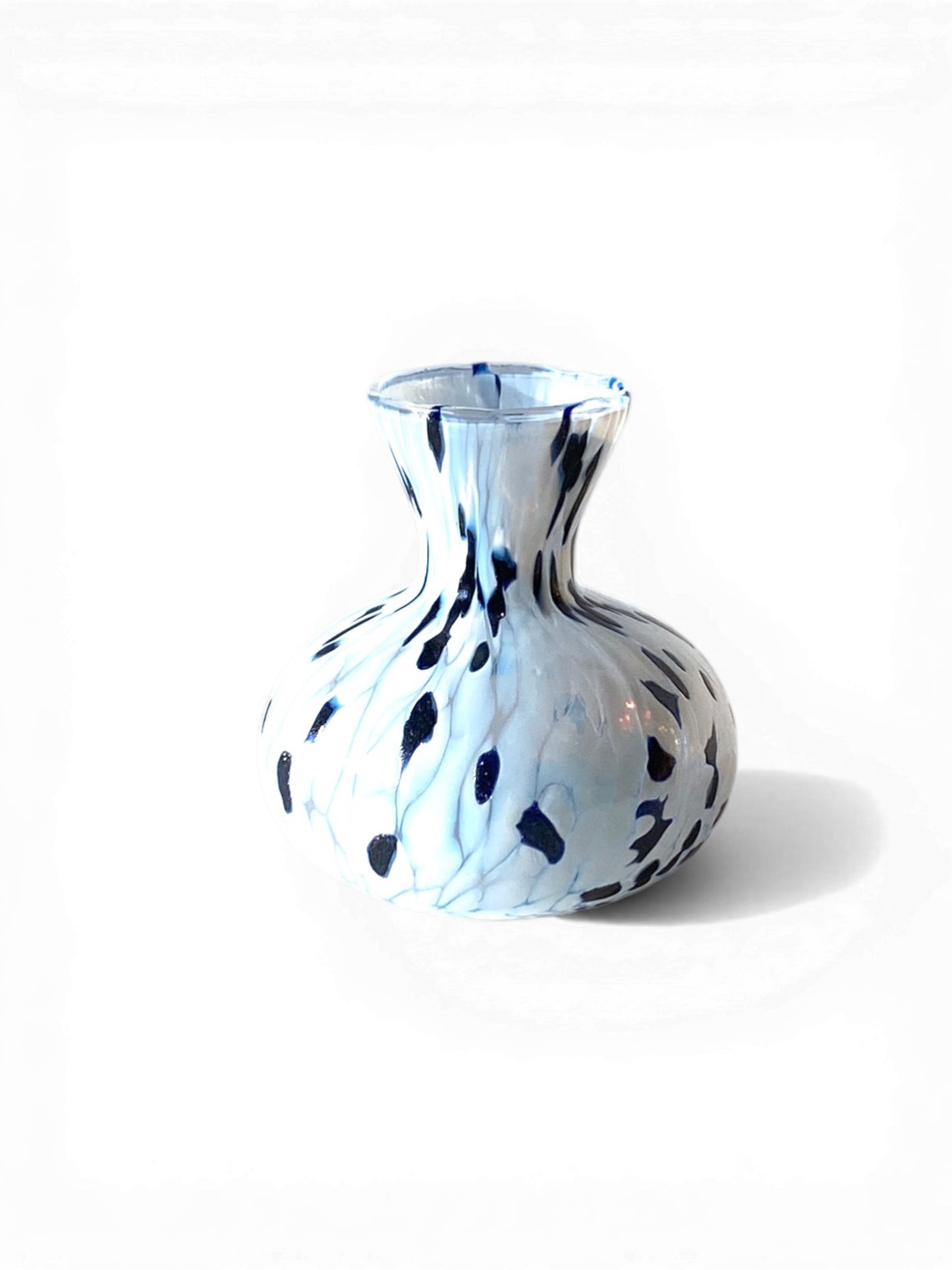 1 Vaso in Vetro Avventurina Blu Soffiato e Lavorato a Mano con Murrine di Murano, linea “I Colori di Murano” Made in Italy h. 9,5 cm.