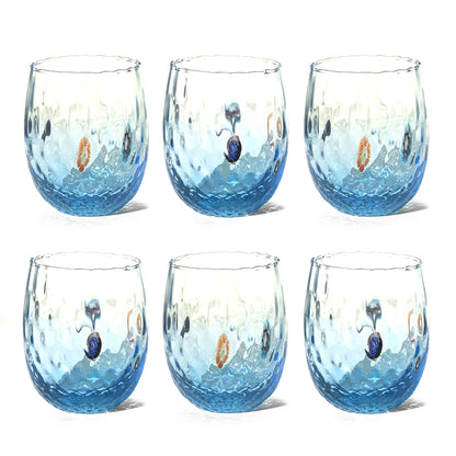 Verres Balloton en verre soufflé et travaillé à la main avec Murrines de Murano, ligne “I Colori di Murano”, 350 ml. Made in Italy