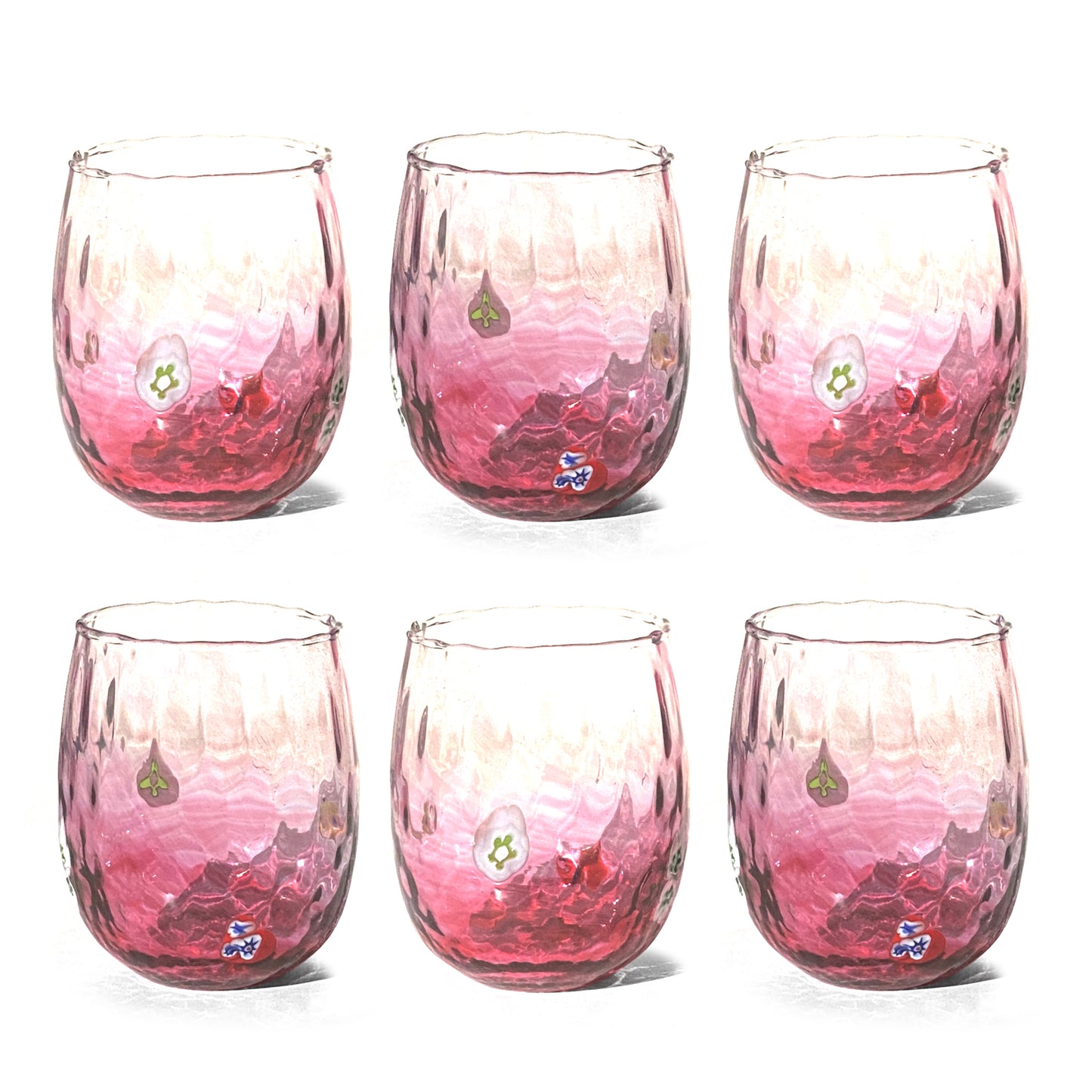 Verres Balloton en verre soufflé et travaillé à la main avec Murrines de Murano, ligne “I Colori di Murano”, 350 ml. Made in Italy