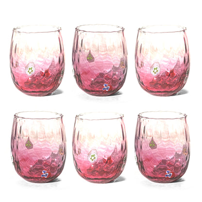 Verres Balloton en verre soufflé et travaillé à la main avec Murrines de Murano, ligne “I Colori di Murano”, 350 ml. Made in Italy