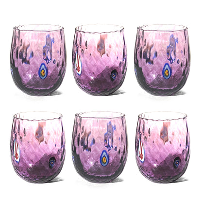 Verres Balloton en verre soufflé et travaillé à la main avec Murrines de Murano, ligne “I Colori di Murano”, 350 ml. Made in Italy