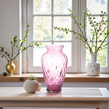 1 Vaso in Vetro Soffiato stile "BALLOTON" Lavorato a Mano con Murrine di Murano, linea “I Colori di Murano” h. 30 cm. Made in Italy