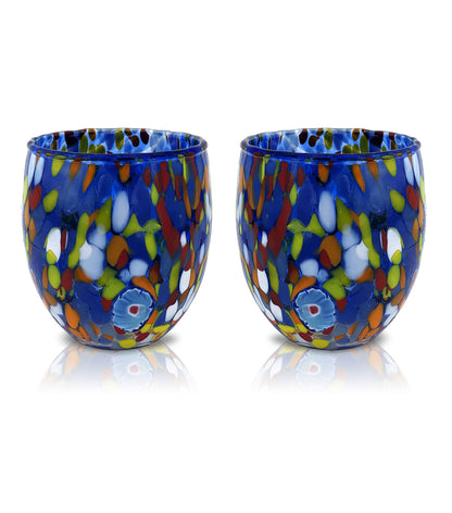 6 Bicchieri Acqua Classic in Vetro Soffiati e Lavorati a Mano con Murrine di Murano, linea “I Colori di Murano” 320 ml. Made in Italy