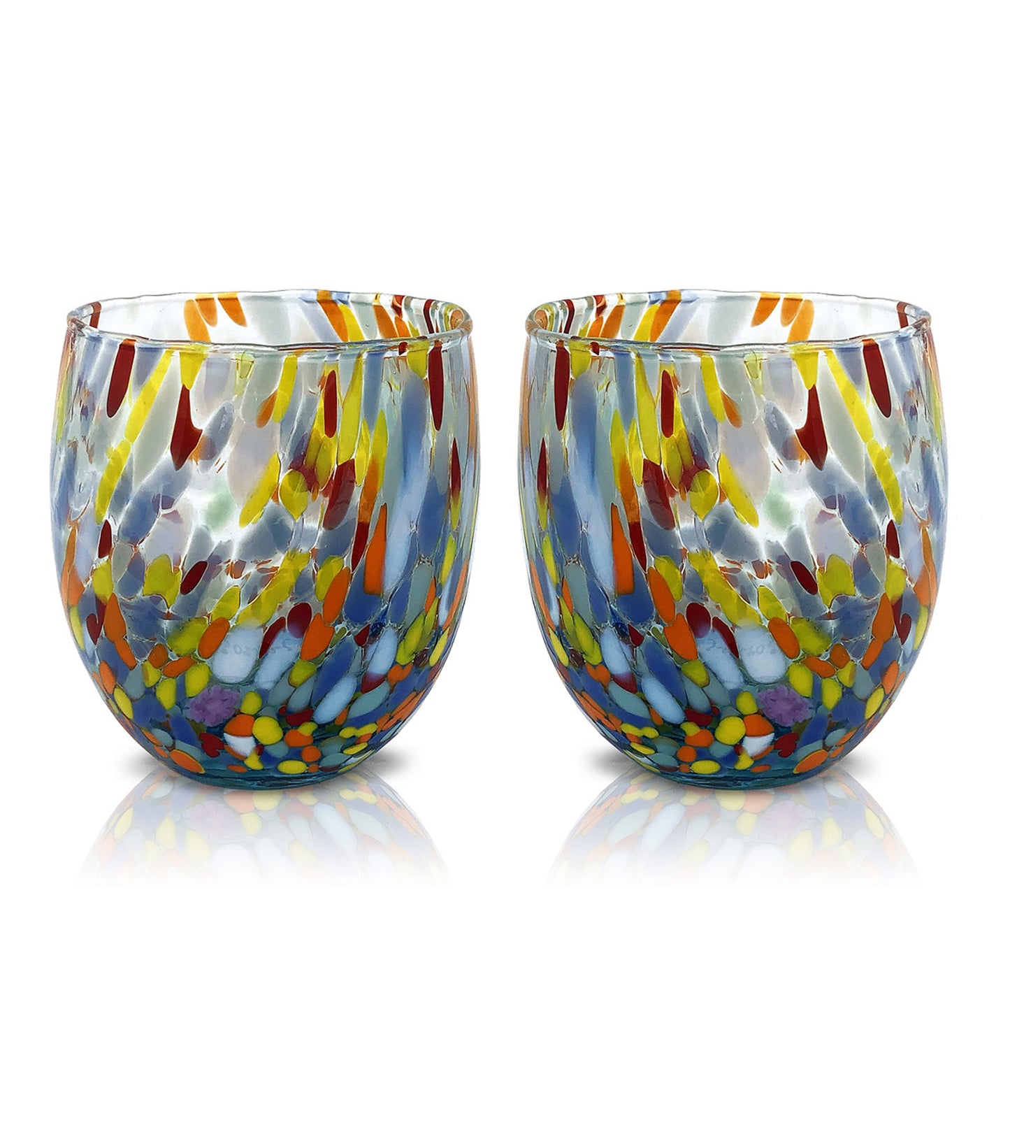 6 Bicchieri Acqua Classic in Vetro Soffiati e Lavorati a Mano con Murrine di Murano, linea “I Colori di Murano” 320 ml. Made in Italy