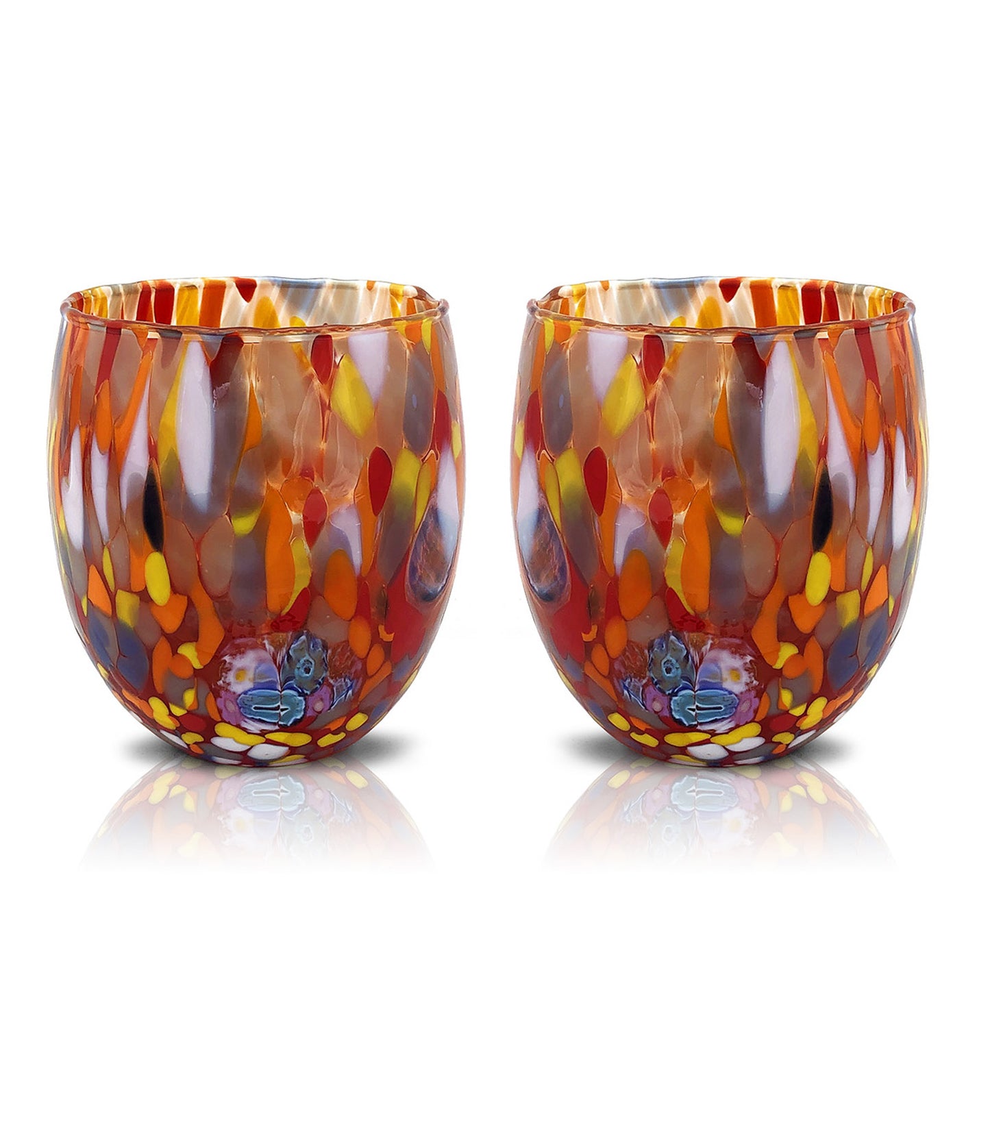 6 Bicchieri Acqua Classic in Vetro Soffiati e Lavorati a Mano con Murrine di Murano, linea “I Colori di Murano” 320 ml. Made in Italy