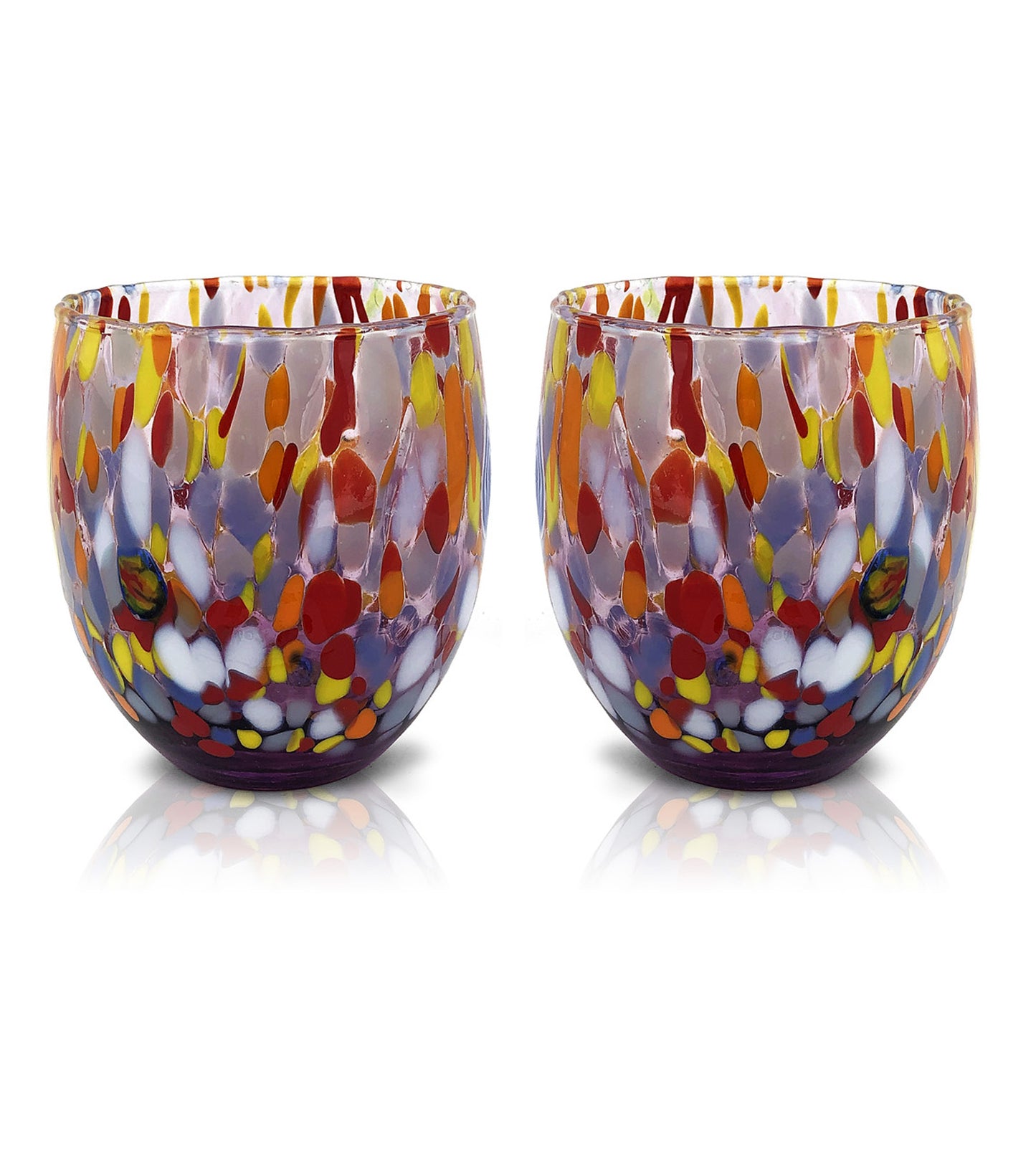 6 Bicchieri Acqua Classic in Vetro Soffiati e Lavorati a Mano con Murrine di Murano, linea “I Colori di Murano” 320 ml. Made in Italy