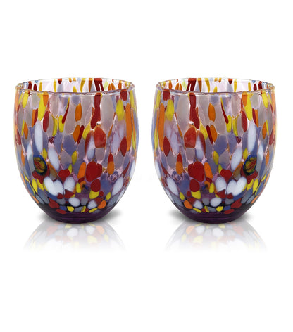 6 Bicchieri Acqua Classic in Vetro Soffiati e Lavorati a Mano con Murrine di Murano, linea “I Colori di Murano” 320 ml. Made in Italy