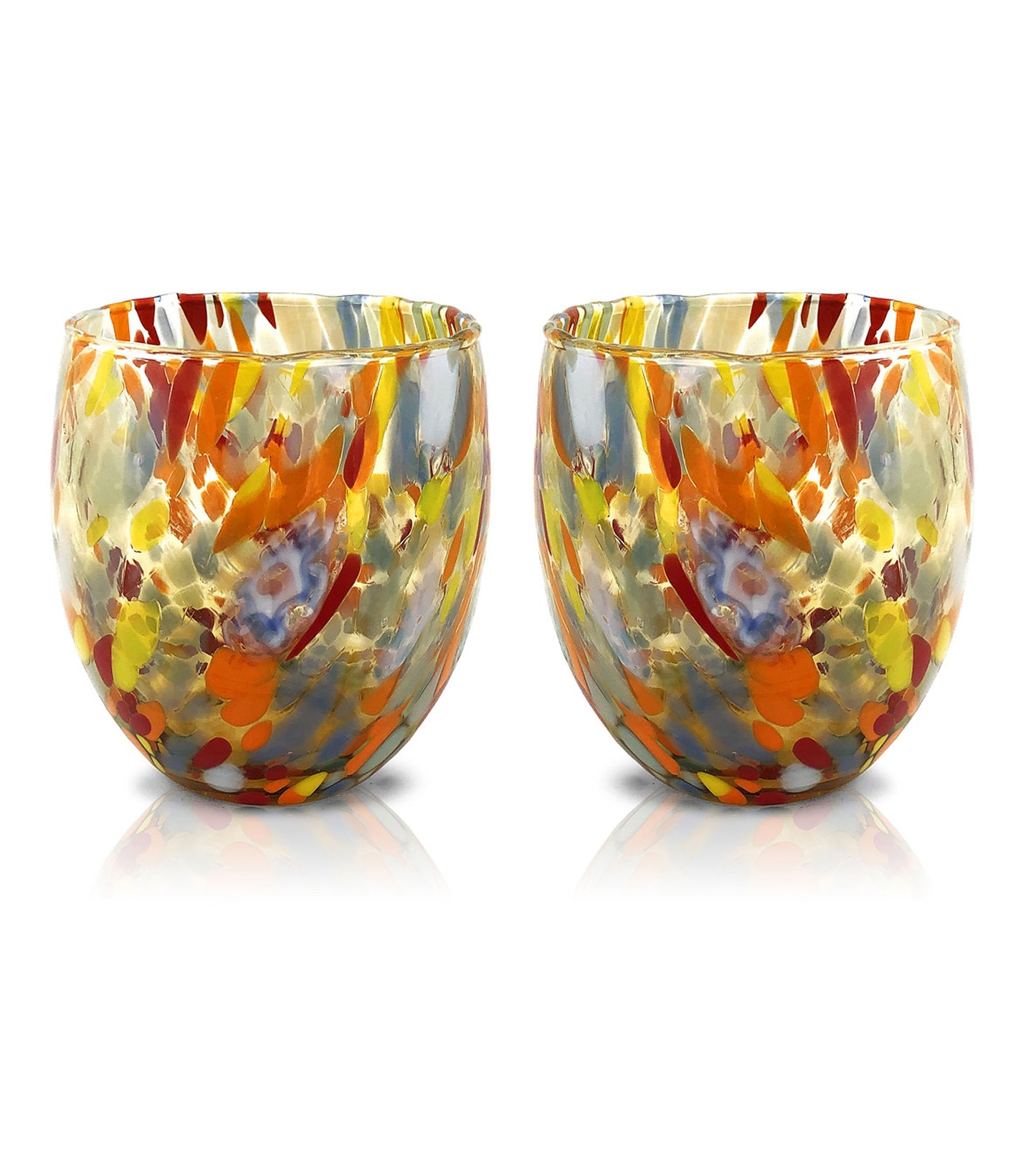 6 Bicchieri Acqua Classic in Vetro Soffiati e Lavorati a Mano con Murrine di Murano, linea “I Colori di Murano” 320 ml. Made in Italy